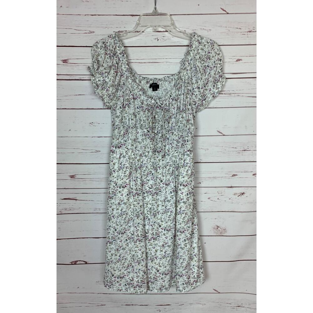 J.Crew Women's 6 White Purple Floral Short Sleeve Spring Summer Pockets Dress